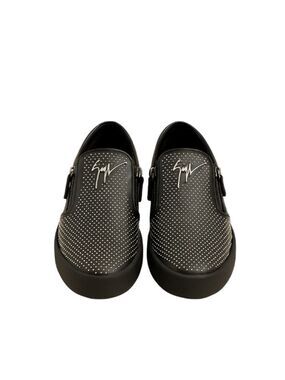 Giuseppe Zanotti Zip Up Sneakers Black Leather Silver Pinhead Studded Slip On 10
